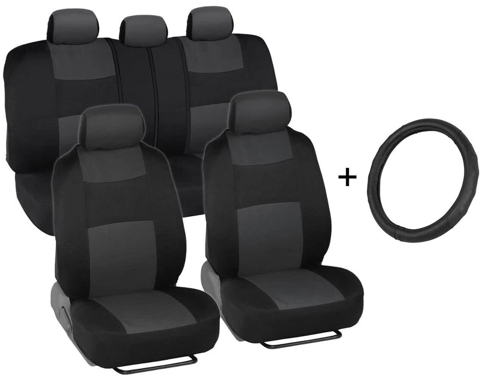 Передние/задние чехлы на автомобильные сиденья + кожаный чехол на руль из микрофибры серый - Изображение 1 из 4