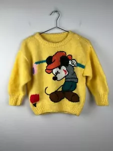 Vintage Hand Knitted Sweater with Minnie Mouse - Kids Size M - Picture 1 of 3