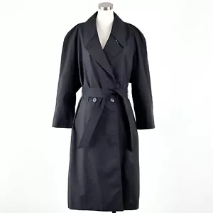 Vtg Aquascutum Minton Belted Trench Coat Black Womens Size 10 - Picture 1 of 12