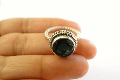 5 ct. Anel redondo verde quartzo prata esterlina banda torcida tamanho 6 7 8 - Imagem 1 de 4
