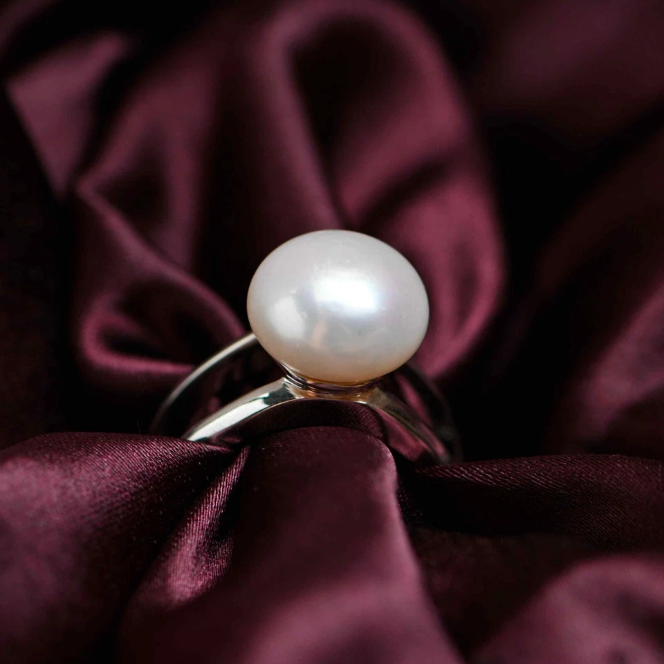 Anillo de perlas hecho a mano anillo de plata de ley 925 con anillo de rodio blanco Foto 1 de 4