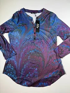 Lily by Firmiana Women’s Flowers  Casual Tunic Top Long Sleeve V-Neck Sz L - Picture 1 of 7