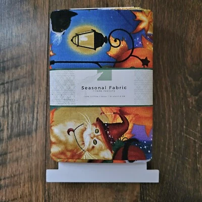 Fabric Precut Yard Holloween Witch Cats Pumpkins Cotton 44" Wide  - Image 1 of 3