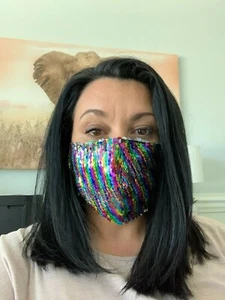 Premium Rainbow Holographic Sequin Face Mask Metallic Shiny Multi-color - Picture 1 of 6