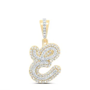 10K or Jaune Véritable Diamant Femmes Cursif Police Initiale E Pendentif 3/8 CT - Picture 1 of 1