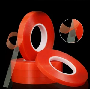 Clear Double Sided Craft Tape Red Liner Transparent Polyester All Sizes 50 Metre - Picture 1 of 3