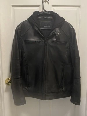 Chaqueta de cuero Wilson's negra con capucha para moto talla mediana unisex Foto 1 de 4