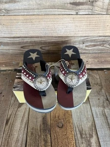 MONTANA WEST STAR TX RED/WHT/BLU BLING FLIP FLOPS SIZE 9 / SO COMFY!! **NWT** - Picture 1 of 8