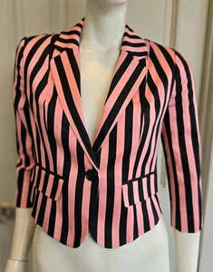 Forever 21 Blazer Cropped tailliert schwarz rosa gestreift 3/4 Arm Gr. S Baumwollmischung - Bild 1 von 11