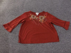 Alfred Dunner Shirt Damen Petite Medium Blumen verziert 3/4 Arm Boho Oberteil - Bild 1 von 14