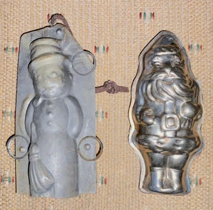 Antique Metal Christmas Ornaments (2) - Snowman & Santa - Picture 1 of 6