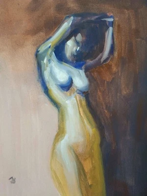 J M Johnson - Figura femenina abstracta expresionista original pintura gouache Foto 1 de 4