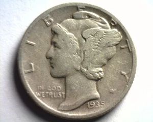 Moneda de diez centavos de mercurio 1935 extra fina XF extremadamente fina EF bonita original envío 99c - Imagen 1 de 2