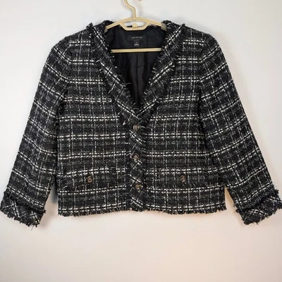 Chaqueta Ann Taylor Tweed 10 Negro Bouclé Flecos Cárdigan Blazer Oficina Chic Foto 1 de 4