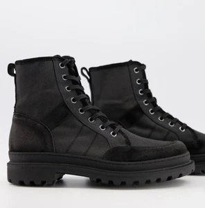 ALLSAINTS Traction Suede/Textile Military Combat Men Schnürstiefel EU 43 - Schwarz - Bild 1 von 8