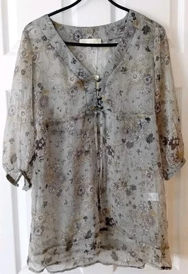 Ronit Zilkha Sheer Pastel Green Top UK12  Drawstring Floral Fairy Boho Goth NWT - Image 1 of 4