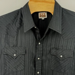 ELY CATTLEMAN Mens XXL Tall Man Western Shirt Black Stripe Pearl Snap - Picture 1 of 7