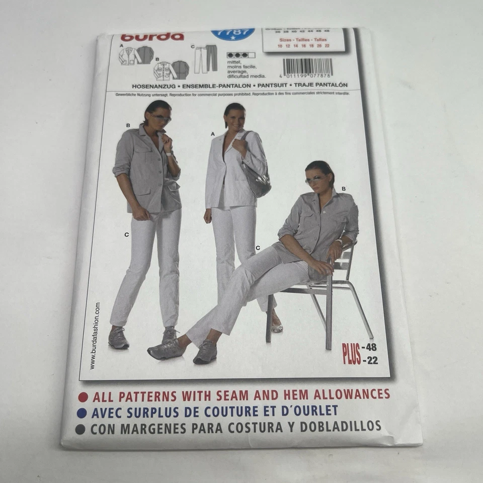 Burda Pattern #7787 Jacket Pants Shirt Pantsuit Womans Size 10 - 22 - Image 1 of 4