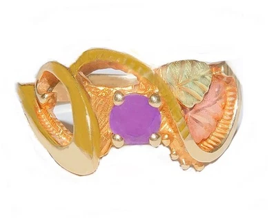 Anillo Hoja Banda Ancha Amatista Oro 10K Black Hills Talla 7 1/2 Foto 1 de 4