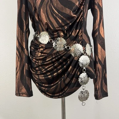 Cinturón de eslabones de cadena vintage unisex tono plata Western Boho flor concho Foto 1 de 4