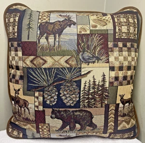 17 X 17 inch Throw Pillow for Rustic Lodge Cabin Bear Moose Deer Ducks - Picture 1 of 2