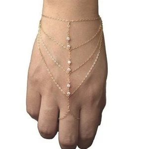 Lady Women Rhinestone Decorated Tassel Style Bracelet Chain with (Golden) - Picture 1 of 1