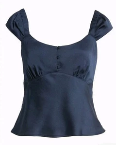 Treasure And Bond Navy Blue Cap Sleeve Satin Top New Size Small - Picture 1 of 8