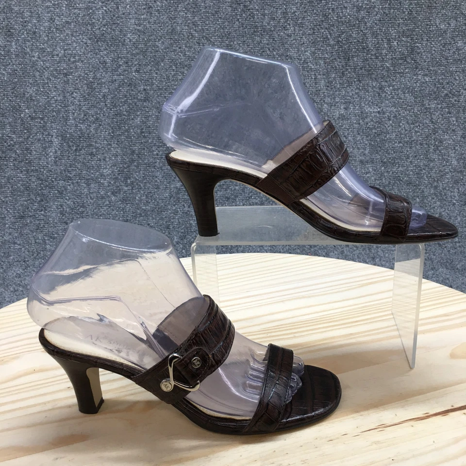Anne Klein Sandal Womens 6M Brown Barlett Open Toe Slip On Cone Heels Leather - Image 1 of 4