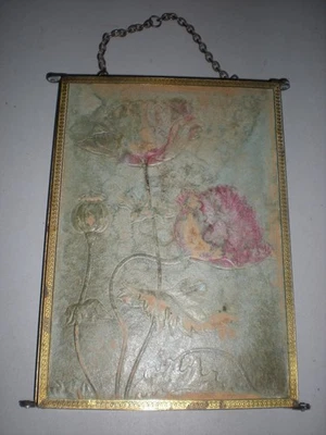 Ancien miroir triptyque de barbier façade en carton bouilli encadrement  laiton - Photo 1/4