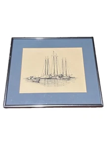 “Schooners in Camden Harbor" by artist Clark M. Goff Silver Metal Framed Artwork - Picture 1 of 7