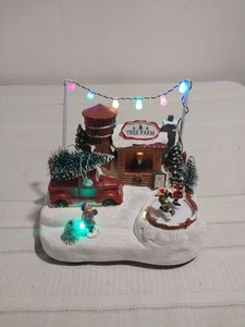 Christmas Village Accessory light up decoration tree farm stand, Ice Skaters - Picture 1 of 11