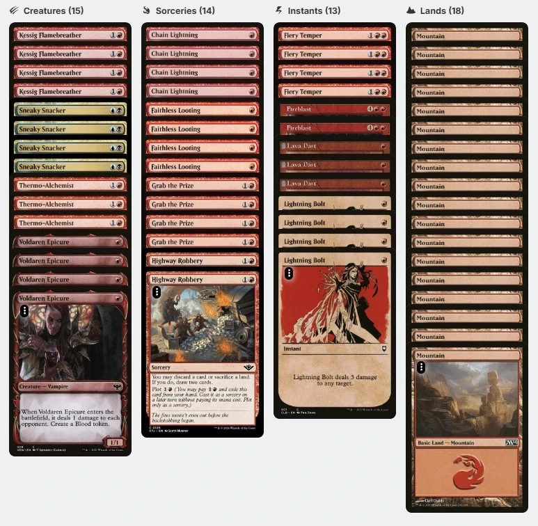 PAUPER Mono Red Burn - Pauper - 60 Card Deck Top Tier - Meta -Free Sleeves+Box - Image 1 of 1