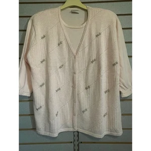 Koret rosa verzierte Strickjacke Oberteil Set 3/4 Ärmel Knopfleiste - Bild 1 von 7