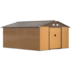 Outsunny 13 x 11ft Garden Shed Storage w/ Foundation Kit, Vent, Light Brown - Picture 1 of 11