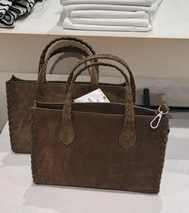 ZARA BNWT 2025. GREEN KHAKI BRAIDED LEATHER SPLIT SUEDE CITY BAG. 6233/610/500 - Picture 1 of 9