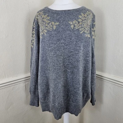 Jersey Woolovers Gris 100% Lana de Cordero Dorado Tachonado Floral Talla XL Fiesta Navidad Foto 1 de 4