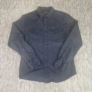 LEE Western Mens Slim Fit Navy Blue Size Medium Pearl Snap Cowboy Pocket Shirt - Picture 1 of 20