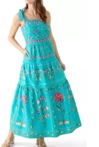 Maxi abito donna senza maniche Crown & Ivy taglia media turchese floreale nuovo con etichetta - Foto 1 di 6