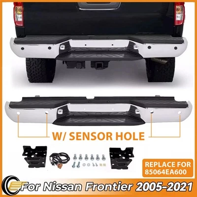 Хромированный задний бампер в сборе с отверстием датчика для Nissan Frontier 2005-2021 годов выпуска - Изображение 1 из 4