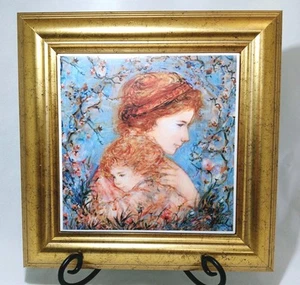 Rare Signed Edna Hibel Framed Ceramic Tile Art Eve And Child With COA - Picture 1 of 19