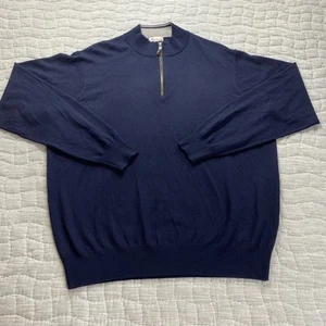 Peter Millar Pullover Herren 2XL dunkelblau 1/4 Zip Pulli Lederbesatz klassisch - Bild 1 von 10