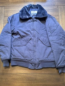 Vintage Sears Arbeits Freizeit Jacke Herren Small Navy Bomber Kunstfellkragen 80er - Bild 1 von 9