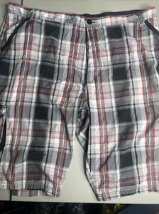 GB Cargo Shorts Mens Size 54 Regular Fit Flat Front Button Zip Plaid Black - Picture 1 of 8