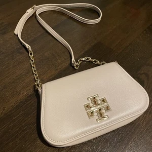 Tory Burch Britten Leather Pale Pink Gold Chain Strap Crossbody Clutch Bag - Picture 1 of 8