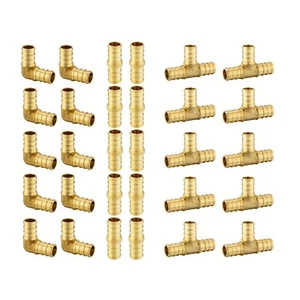 EFIELD 30PCS 1/2" PEX Crimp Brass Fittings Elbow, Coupling, Tee(10 /Ea),No Lead - Picture 1 of 8