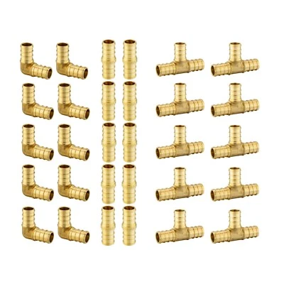 EFIELD 30PCS 1/2" PEX Crimp Brass Fittings Elbow, Coupling, Tee(10 /Ea),No Lead - Image 1 of 4
