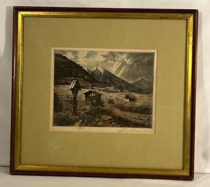 Antique Framed Sketch ~ Karl Tuck ~ Signed ~ Farm Field ~ Mountain ~ Landscape - Picture 1 of 10