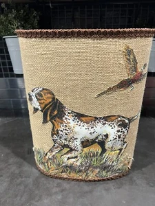Vintage Trash Garbage Metal Can Cheinco Cloth Pointer Dog Appliqué Burlap Clean - Picture 1 of 14