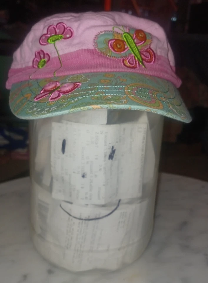 Stephen Joseph Youth Girls BOHO Cap Pink Teal Embroidery Paisley - Image 1 of 4