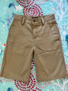 Boys Lands End Khaki Beige School Uniform Shorts 12 Slim Flat Front - Picture 1 of 3